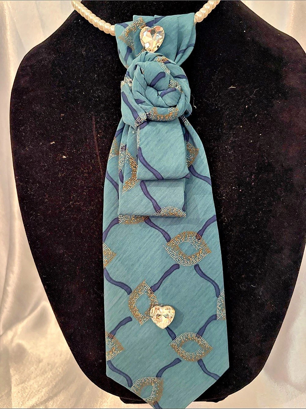 Oleg Cassini Geometric Embellished Scarf in Teal and Blue